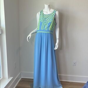Gianni Bini Vibrant Blue and Lime Summer Sleeveless Maxi Dress Size 12